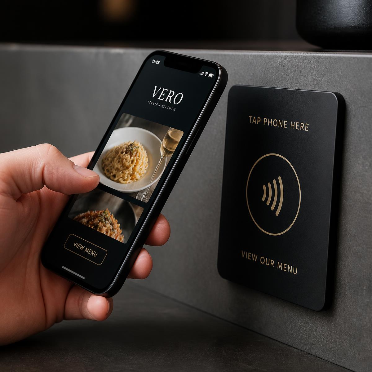 Client approchant son téléphone de la plaque NFC Diginea